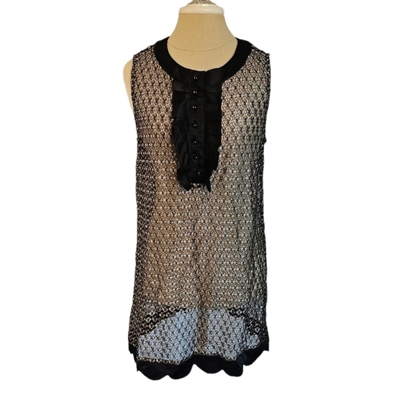Cynthia Steffe Black and Gold Sleeveless Sheer Mini Dress size 14 - Picture 1 of 6